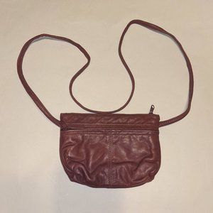Purse, leather, unsigned handbag, red/maroon color.